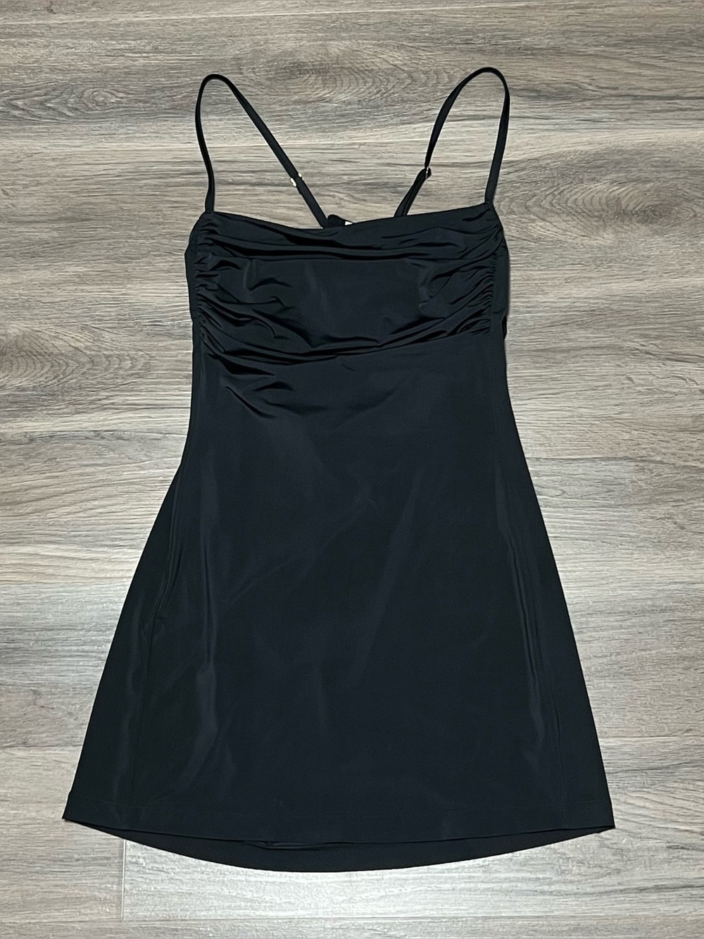 Intimately Free People Womens Small Mini Dress Black Ruched Scoop Back Adjust